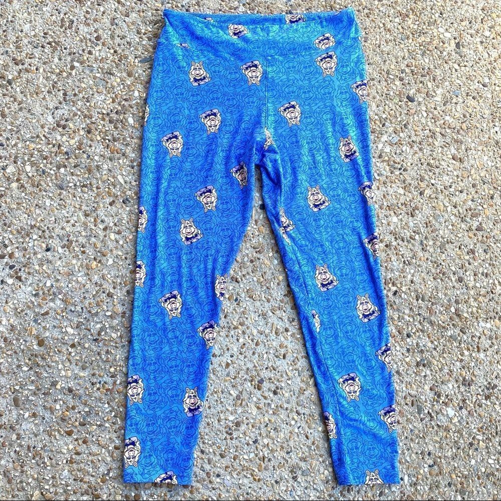 Lularoe Disney Collab Miss Piggy Muppets Blue Tall and Curvy Leggings Size L XL